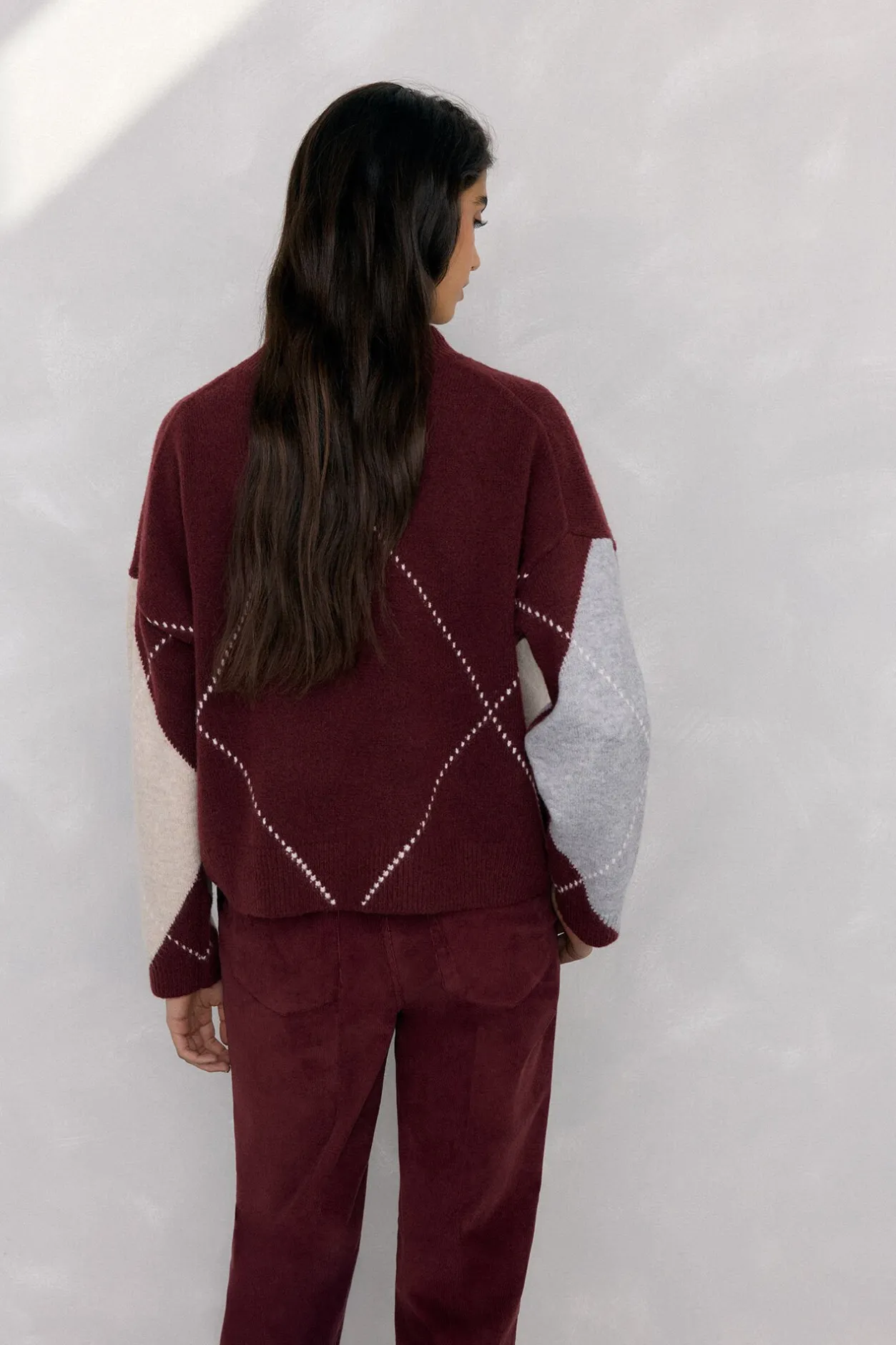 Pedro del Hierro Jersey jacquard de rombos Burdeos