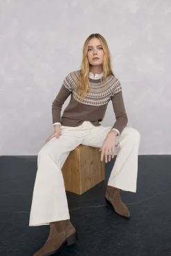 Pedro del Hierro Jersey jacquard geométrico Marr&oacute;n Discount