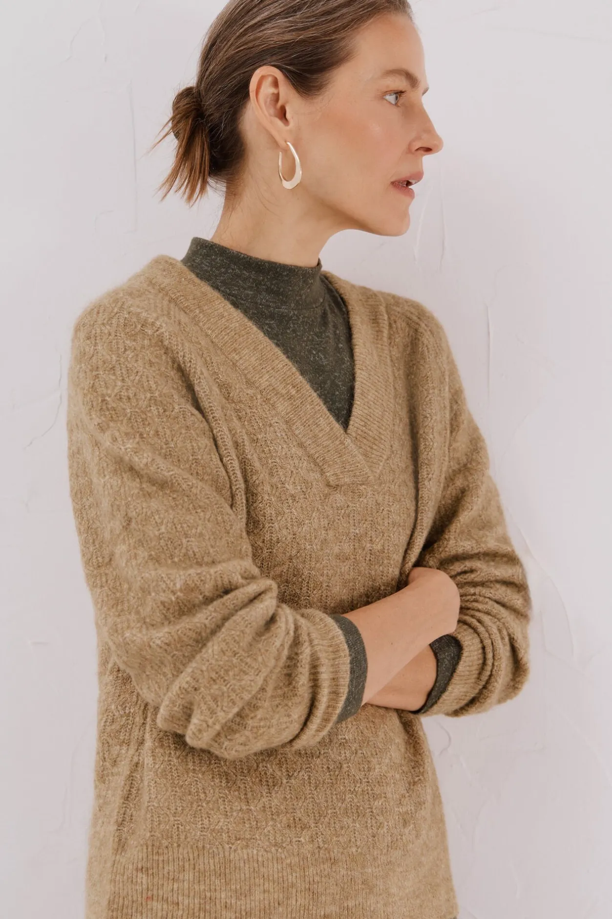 Cortefiel Jersey jaspeado pico Beige Best