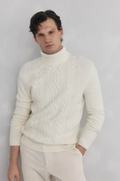 Pedro del Hierro Jersey lana cables cuello alto Crudo Sale