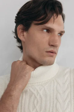 Pedro del Hierro Jersey lana cables cuello alto Crudo Sale