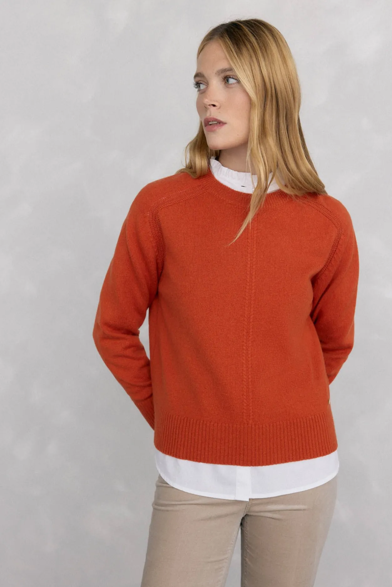 Pedro del Hierro Jersey lana cuello caja costura central Naranja