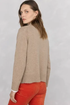 Pedro del Hierro Jersey lana cuello caja costura central Beige Clearance