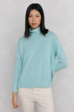 Pedro del Hierro Jersey lana cuello cisne costura central Turquesa Online