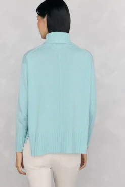 Pedro del Hierro Jersey lana cuello cisne costura central Turquesa Online