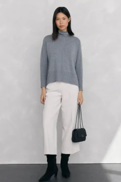 Pedro del Hierro Jersey lana cuello cisne costura central Gris Discount