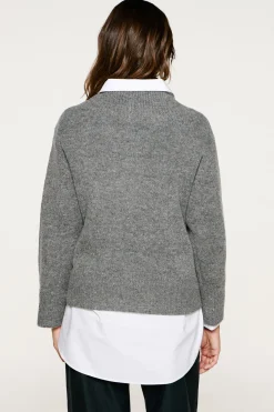 Selected Jersey lana cuello pico. Gris