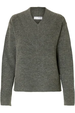 Selected Jersey lana cuello pico. Gris