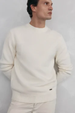 Pedro del Hierro Jersey lana estructura cuello redondo Crudo Outlet