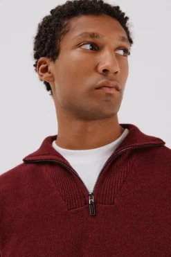 Cortefiel Jersey lana lambswool cuello abierto cremallera Granate Discount