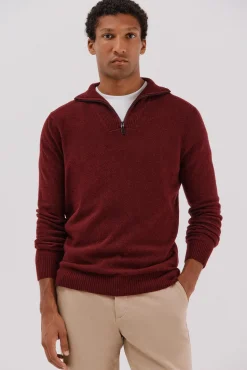 Cortefiel Jersey lana lambswool cuello abierto cremallera Granate Discount