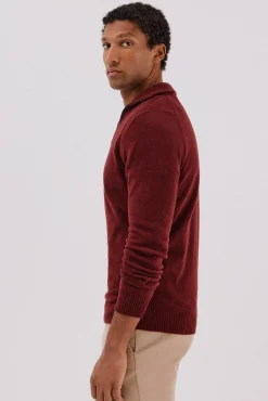 Cortefiel Jersey lana lambswool cuello abierto cremallera Granate Discount