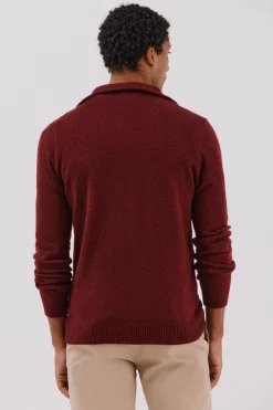 Cortefiel Jersey lana lambswool cuello abierto cremallera Granate Discount