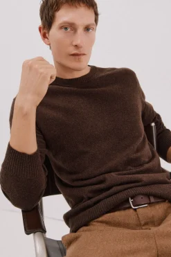 Cortefiel Jersey lana lambswool cuello redondo Marr&oacute;n oscuro