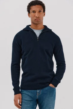 Cortefiel Jersey lana lambswool cuello abierto cremallera Azul marino Discount