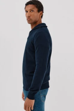 Cortefiel Jersey lana lambswool cuello abierto cremallera Azul marino Discount