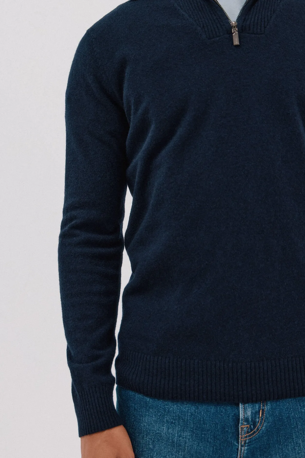 Cortefiel Jersey lana lambswool cuello abierto cremallera Azul marino Discount