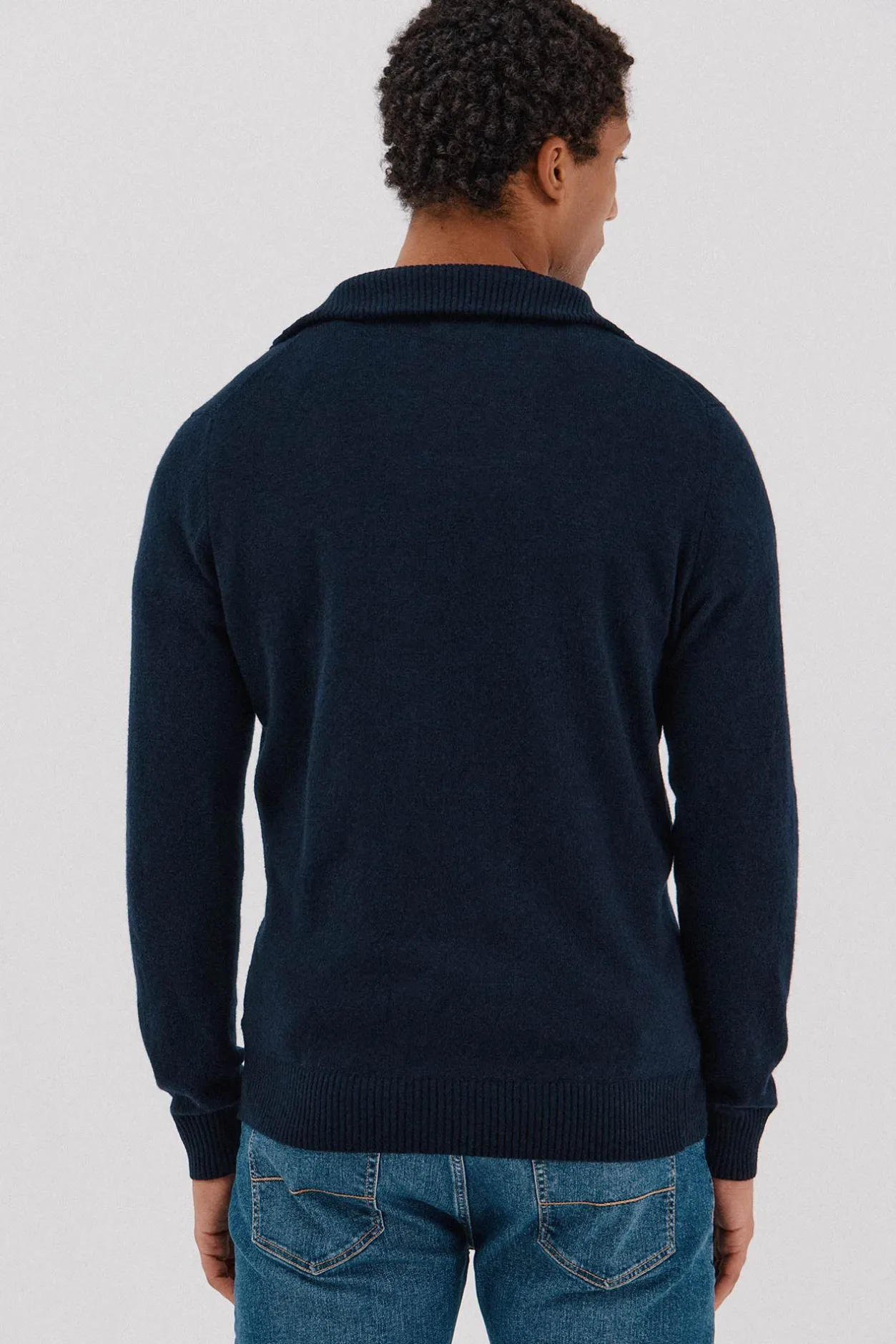 Cortefiel Jersey lana lambswool cuello abierto cremallera Azul marino Discount