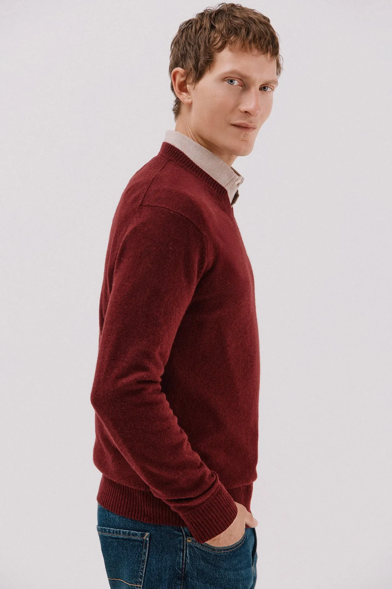 Cortefiel Jersey lana lambswool pico redondo Granate Online