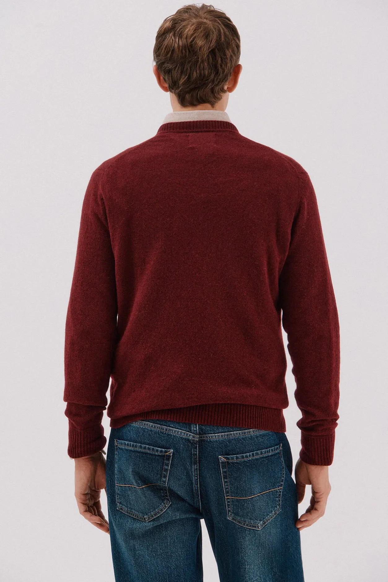 Cortefiel Jersey lana lambswool pico redondo Granate Online