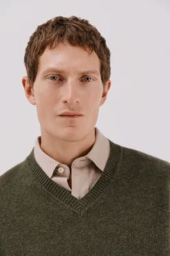 Cortefiel Jersey lana lambswool pico redondo Verde Discount