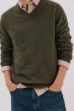 Cortefiel Jersey lana lambswool pico redondo Verde Discount