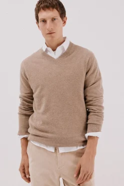 Cortefiel Jersey lana lambswool pico redondo Camel Outlet