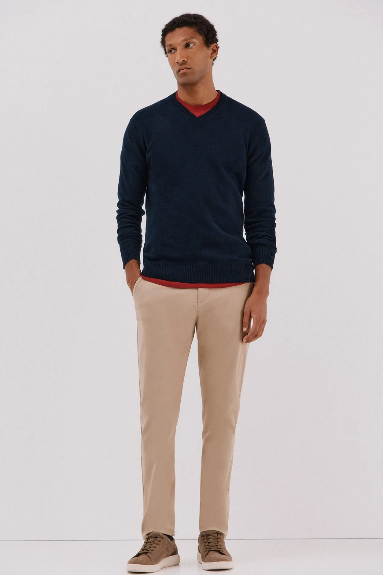 Cortefiel Jersey lana lambswool pico redondo Azul marino Outlet