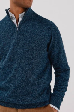 Cortefiel Jersey lana torzal cuello cremallera Azul marino Hot