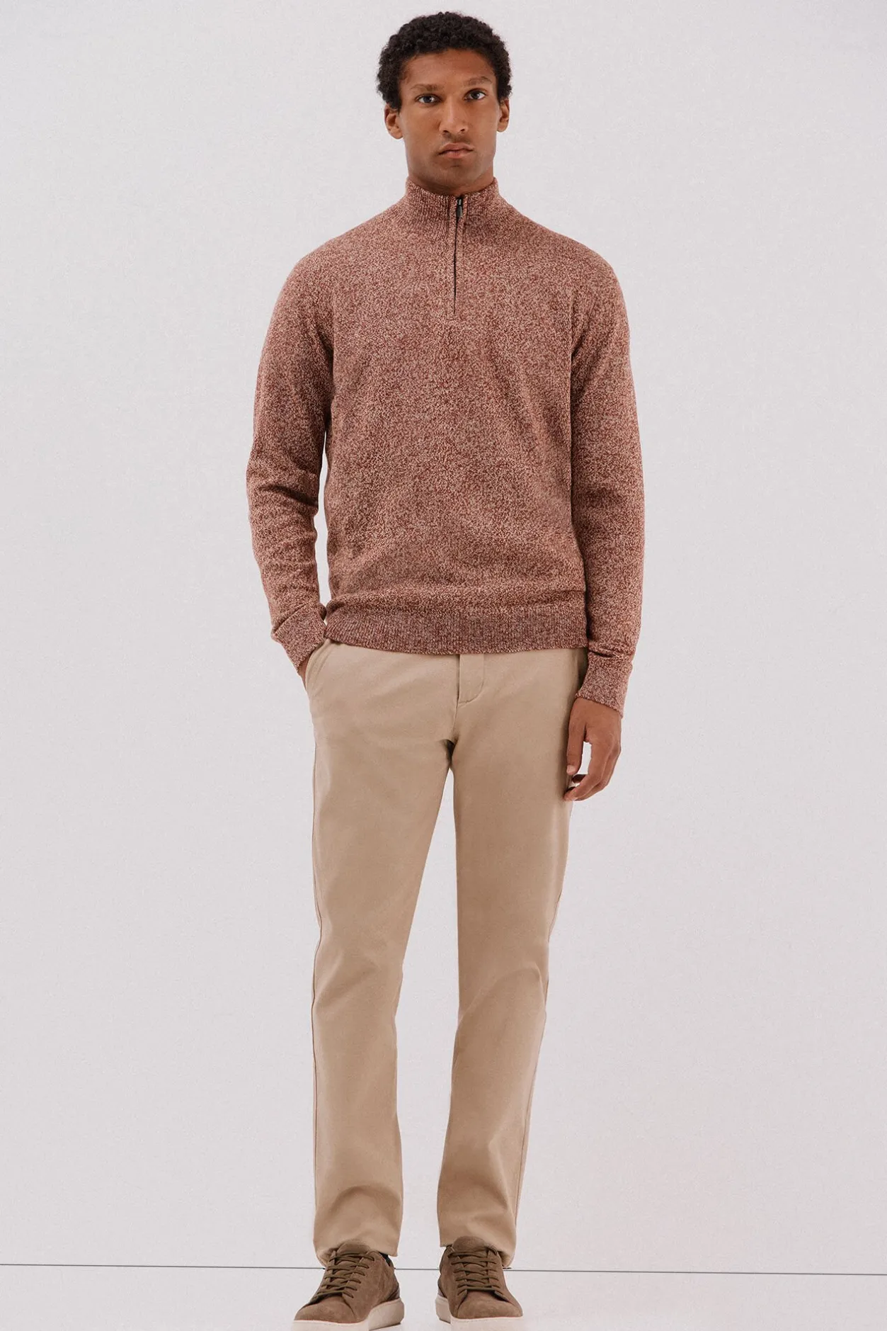 Cortefiel Jersey lana torzal cuello cremallera Marrón Hot