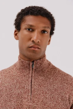 Cortefiel Jersey lana torzal cuello cremallera Marrón Hot