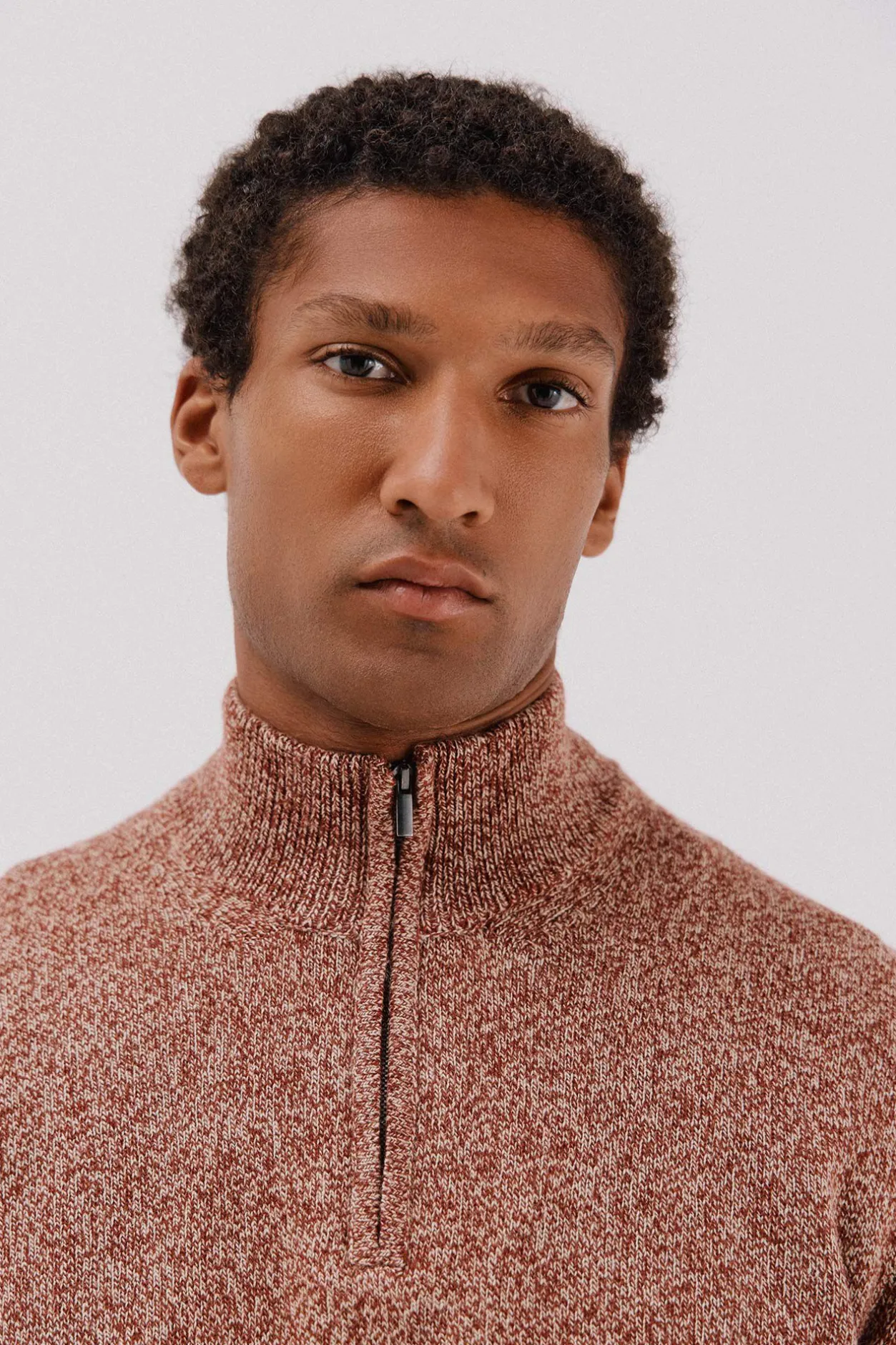 Cortefiel Jersey lana torzal cuello cremallera Marrón Hot