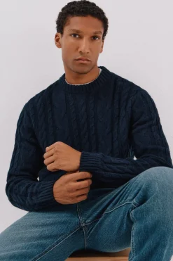 Cortefiel Jersey lana trenzado cuello caja Azul marino Clearance