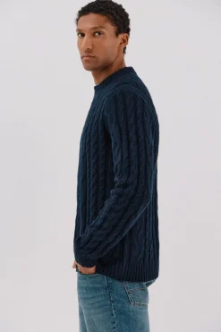 Cortefiel Jersey lana trenzado cuello caja Azul marino Clearance