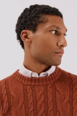 Cortefiel Jersey lana trenzado cuello caja Naranja Discount