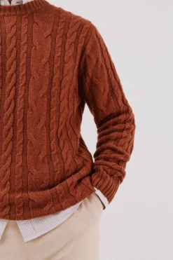 Cortefiel Jersey lana trenzado cuello caja Naranja Discount