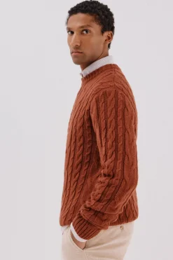 Cortefiel Jersey lana trenzado cuello caja Naranja Discount