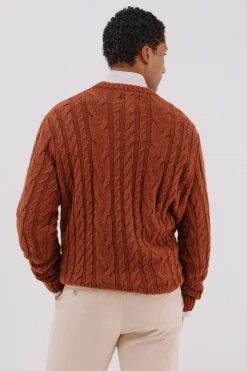 Cortefiel Jersey lana trenzado cuello caja Naranja Discount