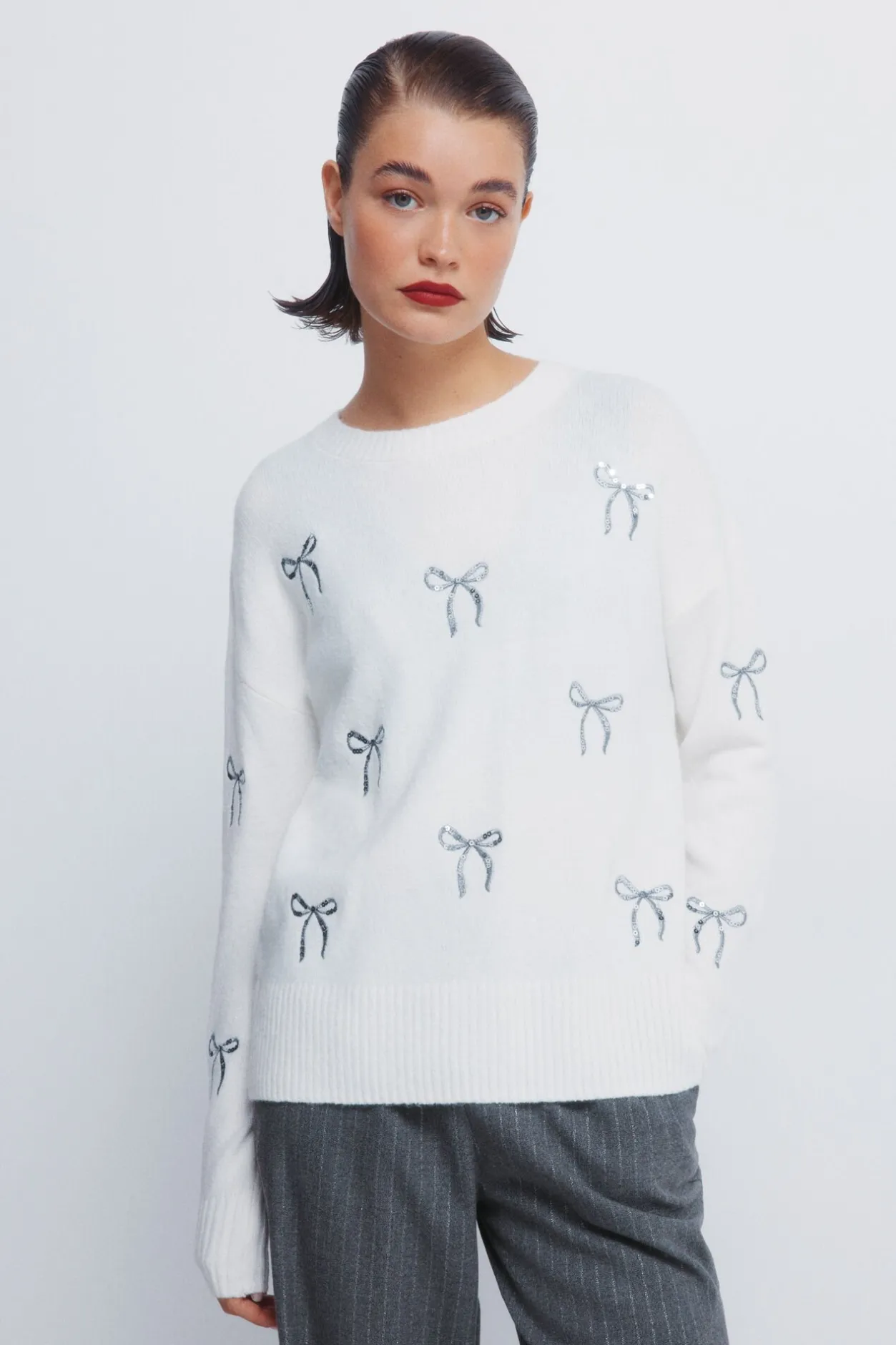 Springfield Jersey lazos lentejuelas marfil Clearance