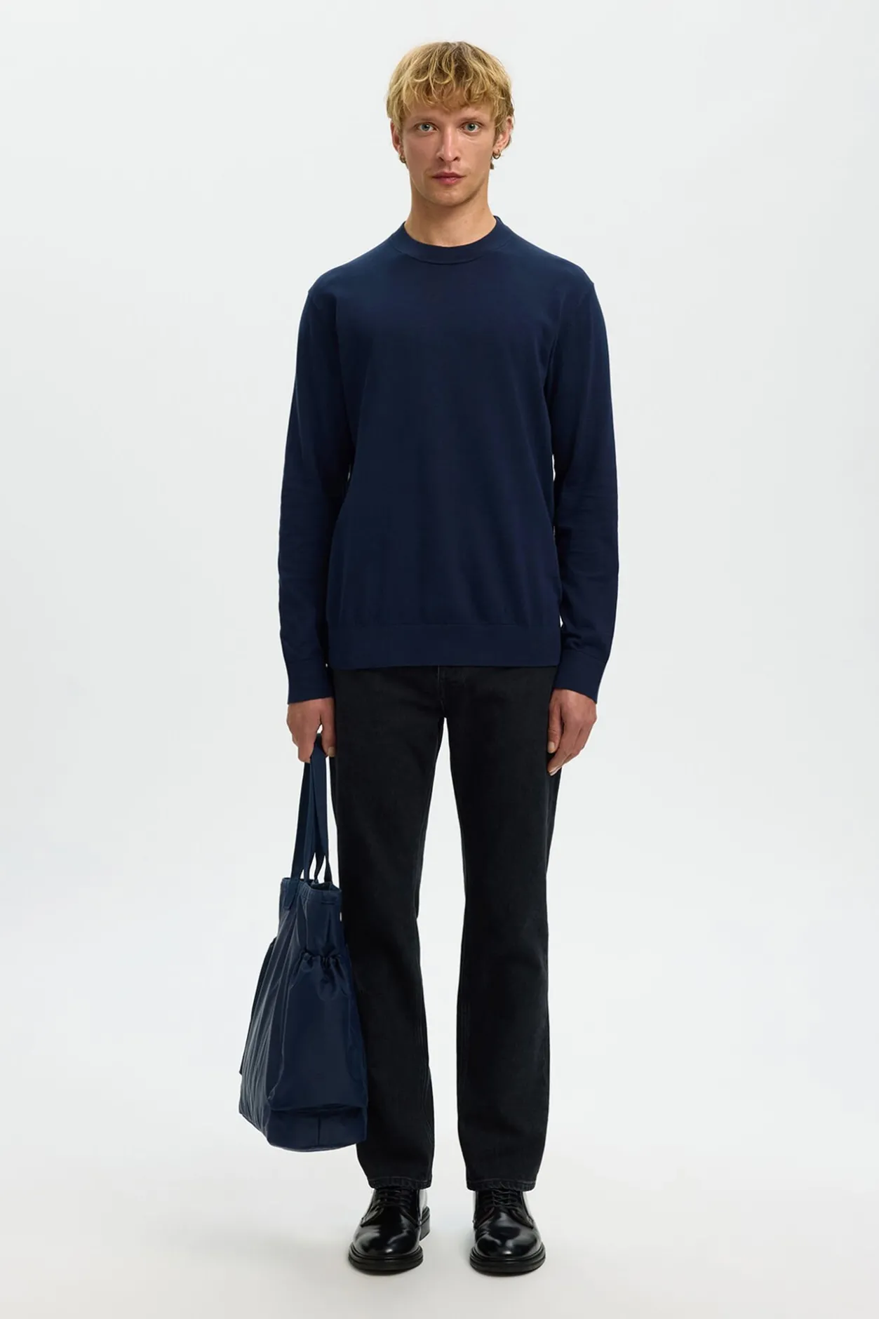 Selected Jersey ligero 100% algodón orgánico Azul oscuro Outlet