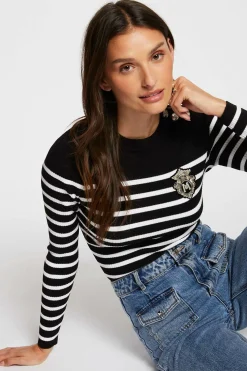 Morgan Jersey manga larga con rayas Negro