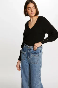 Morgan Jersey manga larga escote en V Negro New