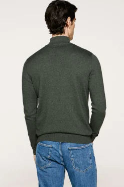 Selected Jersey media cremallera 100% algodón. Verde oscuro Sale