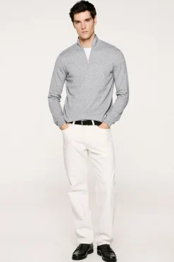 Selected Jersey media cremallera 100% algodón. Gris Sale