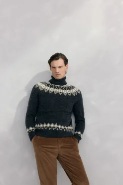 Pedro del Hierro Jersey navidad con lana y alpaca cuello alto Gris Outlet