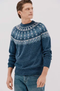 Cortefiel Jersey navideño fantasía lana cuello caja Azul marino Online