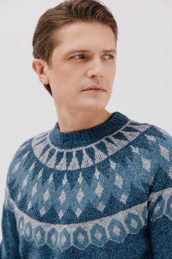 Cortefiel Jersey navideño fantasía lana cuello caja Azul marino Online