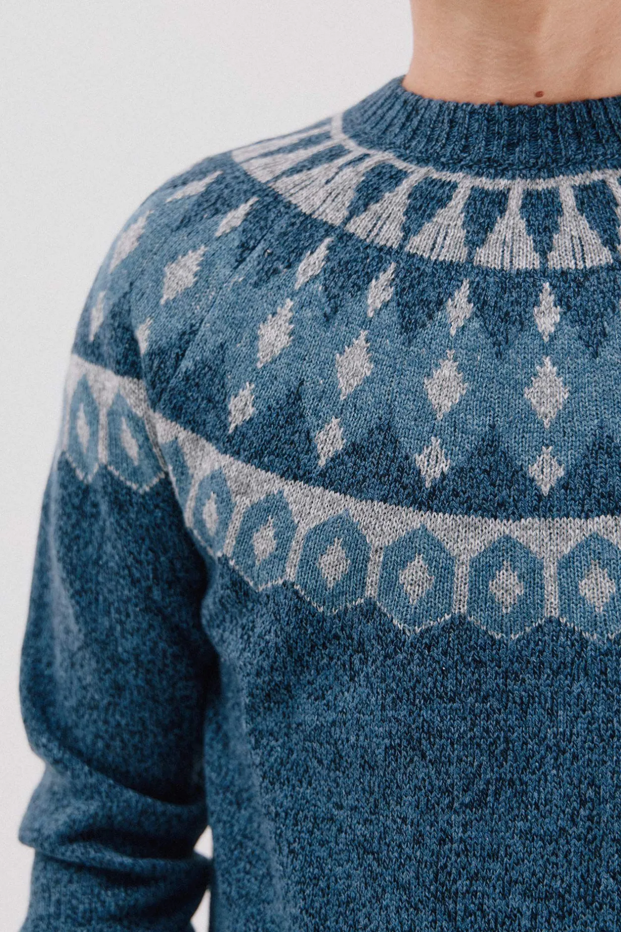 Cortefiel Jersey navideño fantasía lana cuello caja Azul marino Online