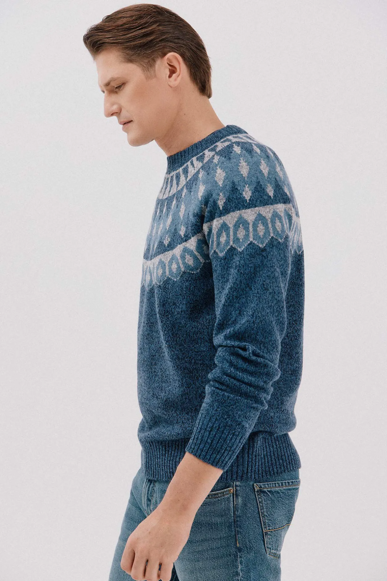 Cortefiel Jersey navideño fantasía lana cuello caja Azul marino Online