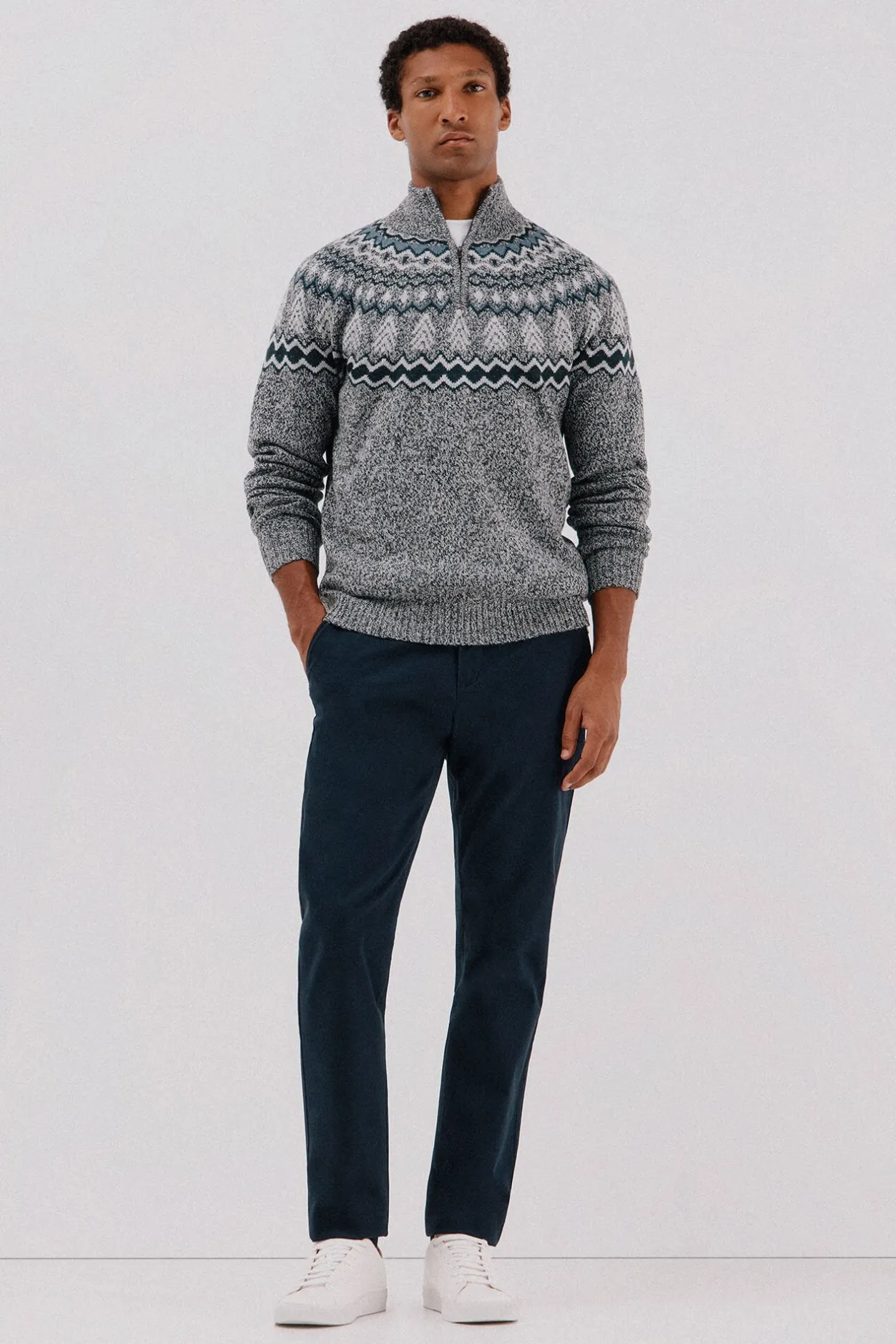 Cortefiel Jersey navideño fantasía lana cuello alto cremallera Gris oscuro Sale